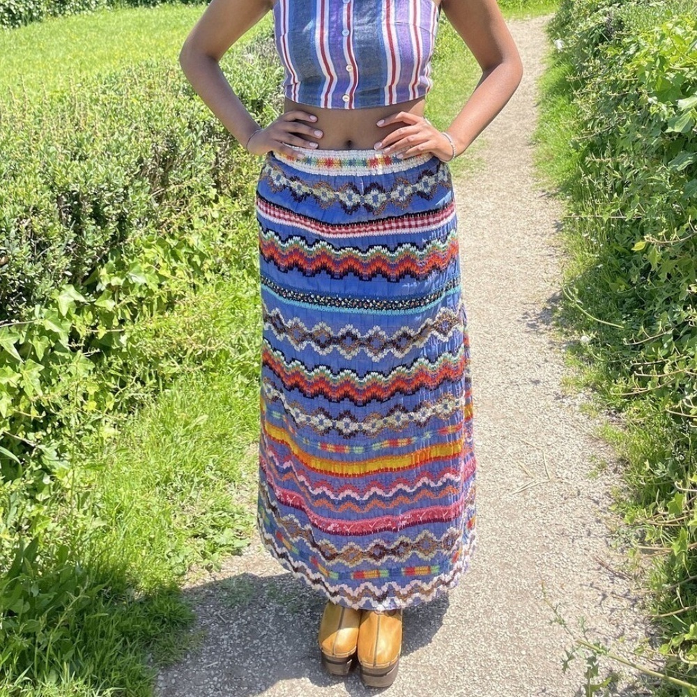 Vintage 70s 1970s Adelaar Embroidered Crochet Embellished Maxi Skirt Size Small - Picture 4 of 6